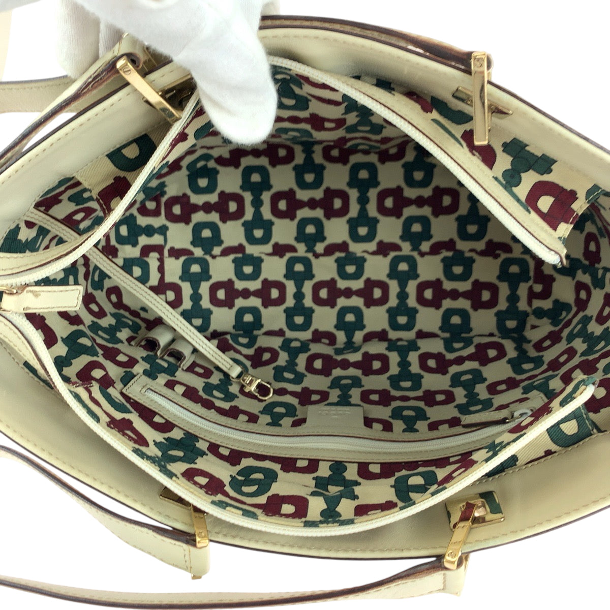 GUCCI Tote Bag 145998 leather Ivory Gold Metal Guccisima