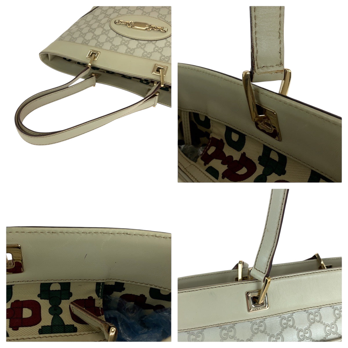 GUCCI Tote Bag 145998 leather Ivory Gold Metal Guccisima