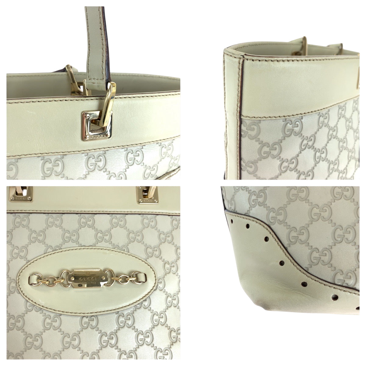 GUCCI Tote Bag 145998 leather Ivory Gold Metal Guccisima