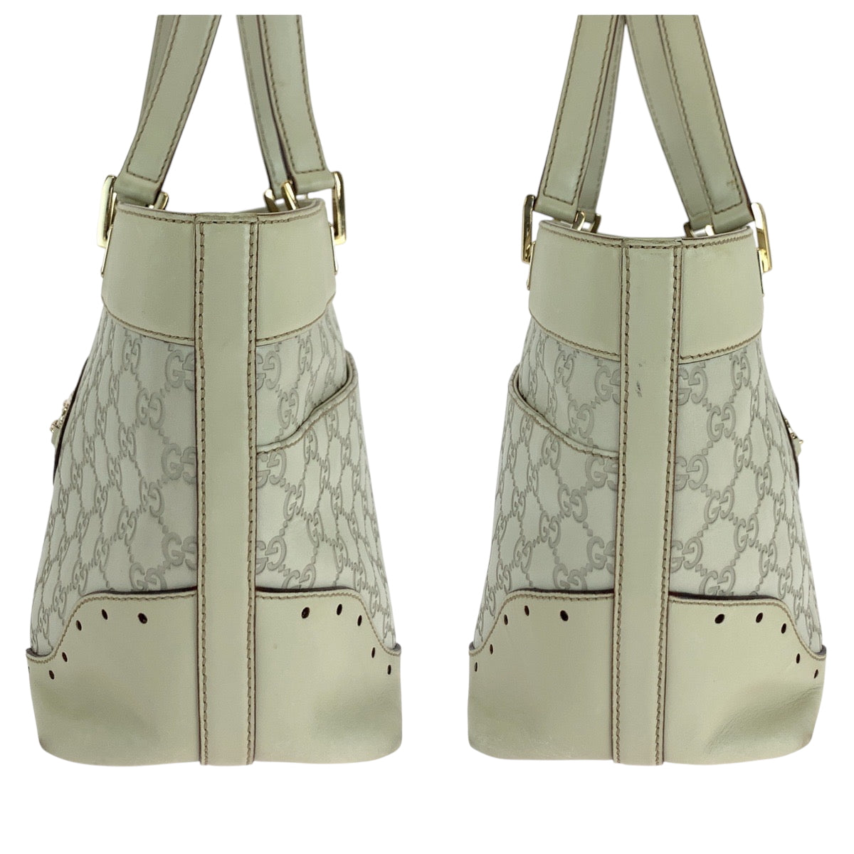 GUCCI Tote Bag 145998 leather Ivory Gold Metal Guccisima