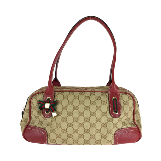 GUCCI Handbag 161720 GG canvas Beige Red Gold Metal Handbags Mini Boston Duffel bag Pretty Sherry Ribbon Women Used Authentic