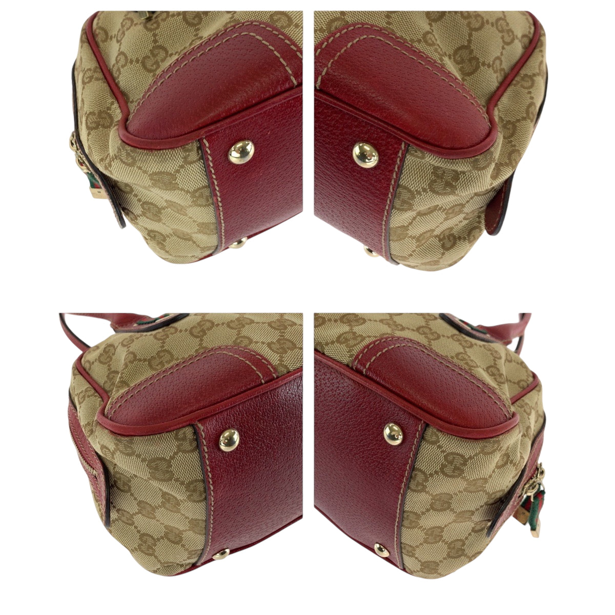GUCCI Handbag 161720 GG canvas Beige Red Gold Metal Handbags Mini Boston Duffel bag Pretty Sherry Ribbon Women Used Authentic