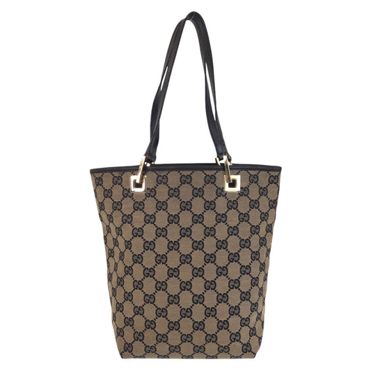GUCCI Tote Bag 002 1099 GG canvas, leather Beige Black Gold Metal Tote Bag Shoulder Bag Women Used Authentic