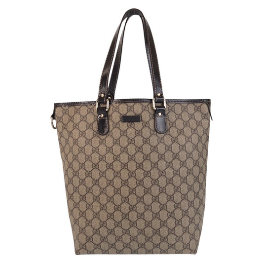 GUCCI Tote Bag 189896 GG Supreme canvas, leather Beige Brown Gold Metal Tote Bag Shoulder Bag Women Used Authentic