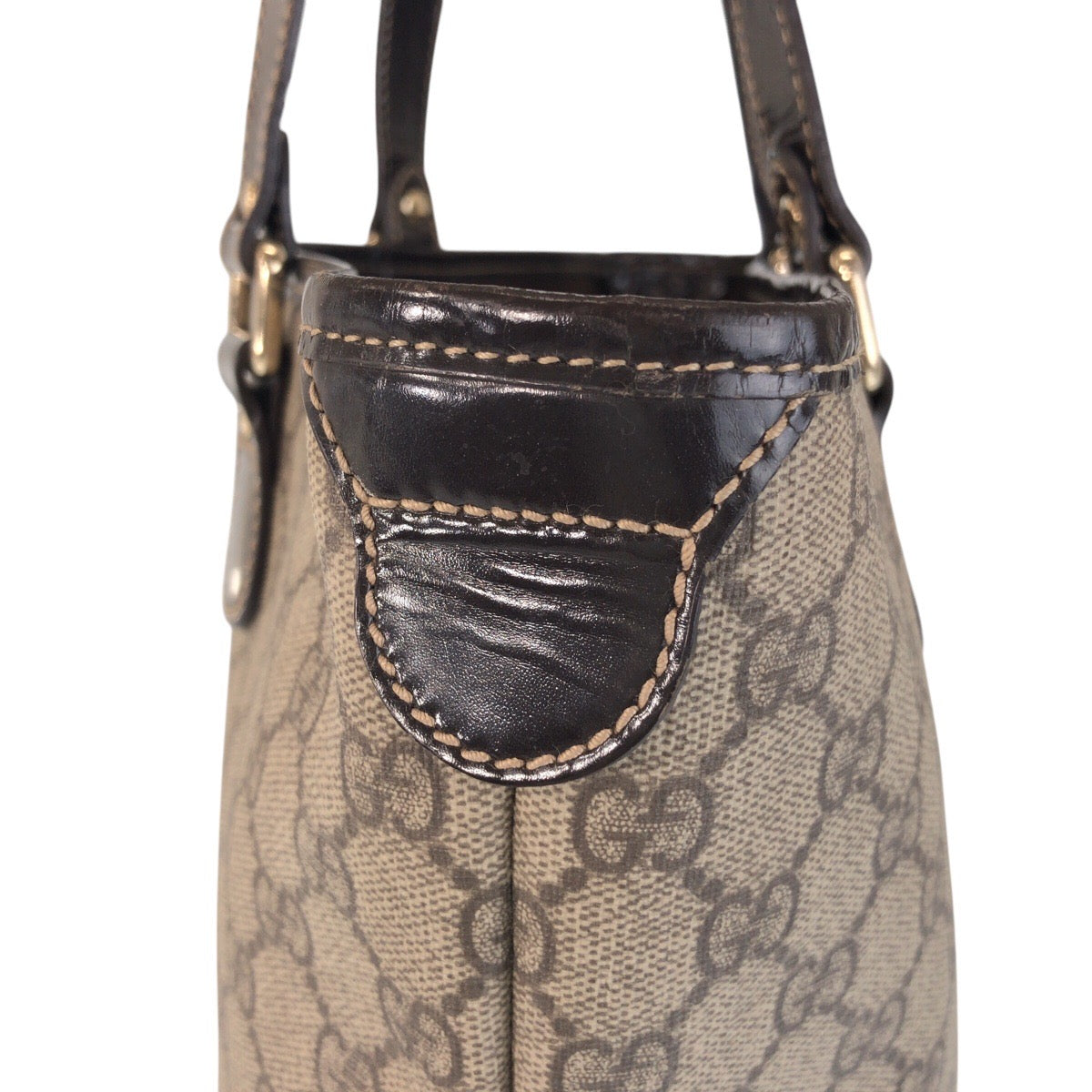 GUCCI Tote Bag 189896 GG Supreme canvas, leather Beige Brown Gold Metal Tote Bag Shoulder Bag Women Used Authentic