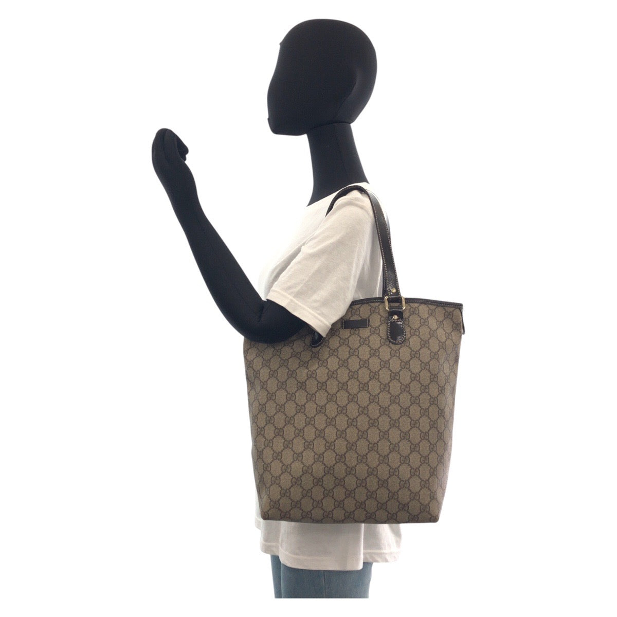 GUCCI Tote Bag 189896 GG Supreme canvas, leather Beige Brown Gold Metal Tote Bag Shoulder Bag Women Used Authentic