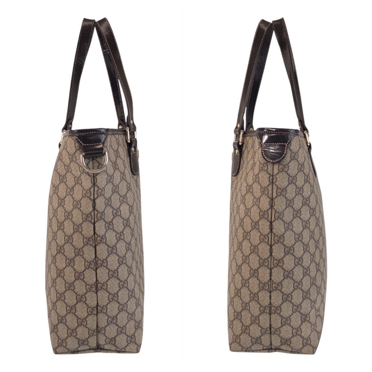 GUCCI Tote Bag 189896 GG Supreme canvas, leather Beige Brown Gold Metal Tote Bag Shoulder Bag Women Used Authentic