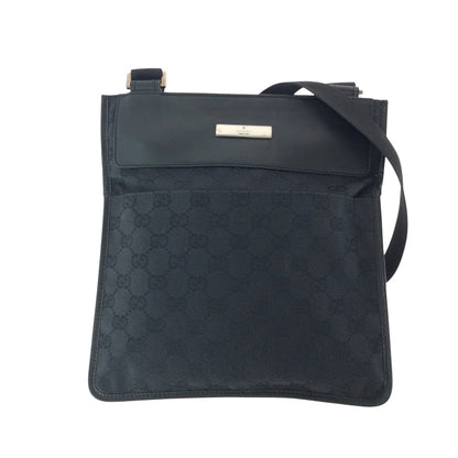 GUCCI Shoulder Bag 27639 GG canvas Black SilverMetal Shoulder Bag Sacoche Women Used Authentic