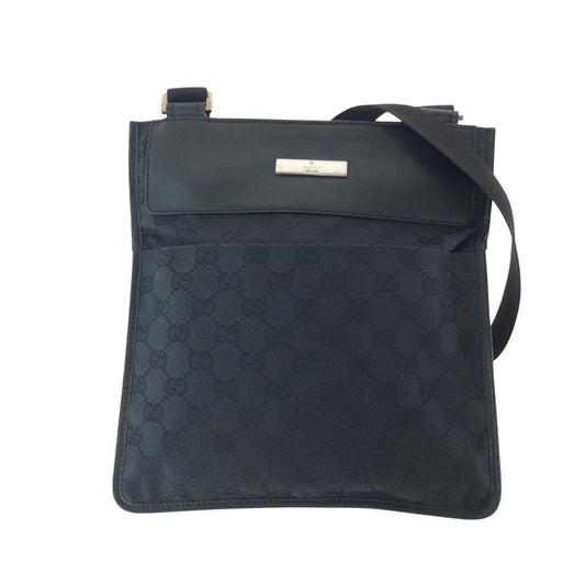 GUCCI Shoulder Bag 27639 GG canvas Black SilverMetal Shoulder Bag Sacoche Women Used Authentic