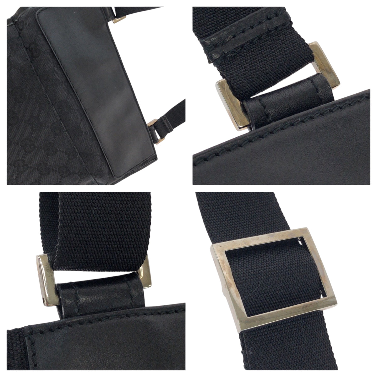 GUCCI Shoulder Bag 27639 GG canvas Black SilverMetal Shoulder Bag Sacoche Women Used Authentic