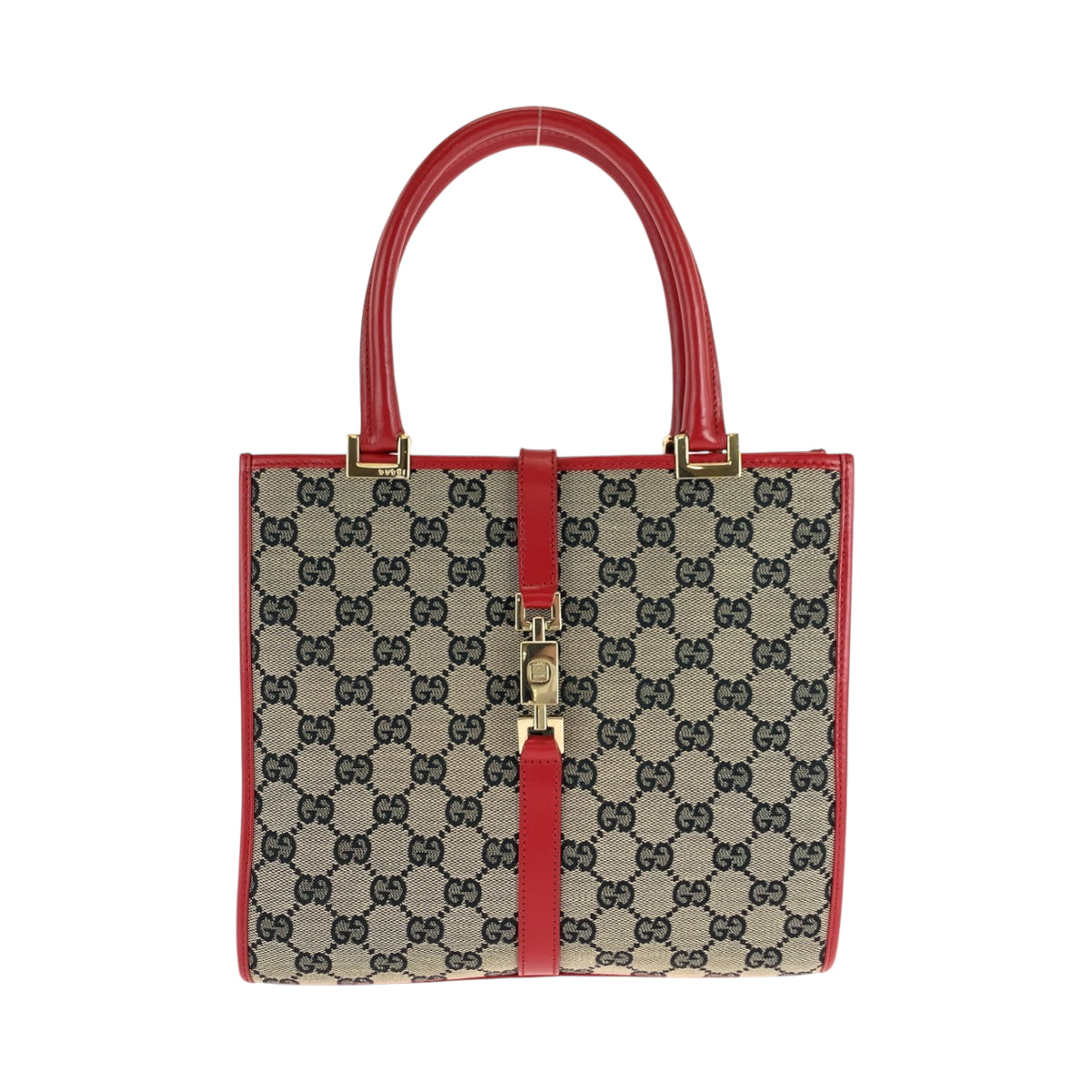GUCCI Handbag 002 1065 GG canvas Gray Red Gold Metal Handbag Tote Bag Jackie Women Used Authentic