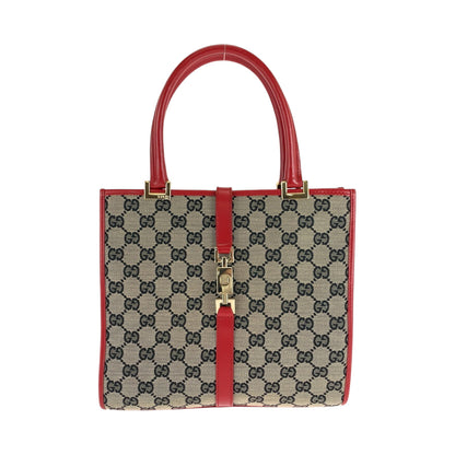 GUCCI Handbag 002 1065 GG canvas Gray Red Gold Metal Handbag Tote Bag Jackie Women Used Authentic