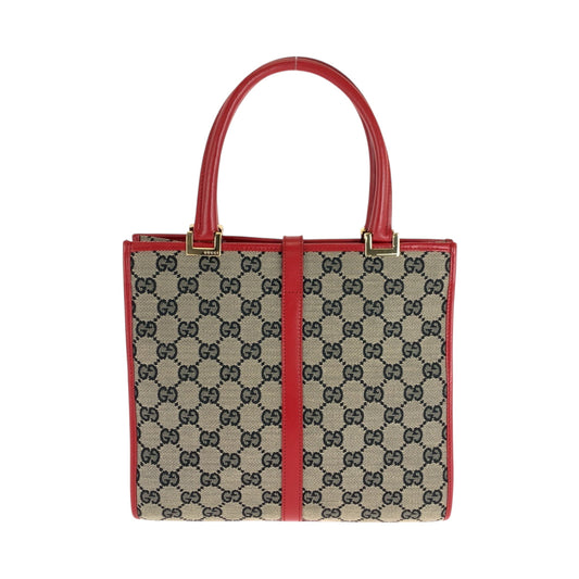 GUCCI Handbag 002 1065 GG canvas Gray Red Gold Metal Handbag Tote Bag Jackie Women Used Authentic