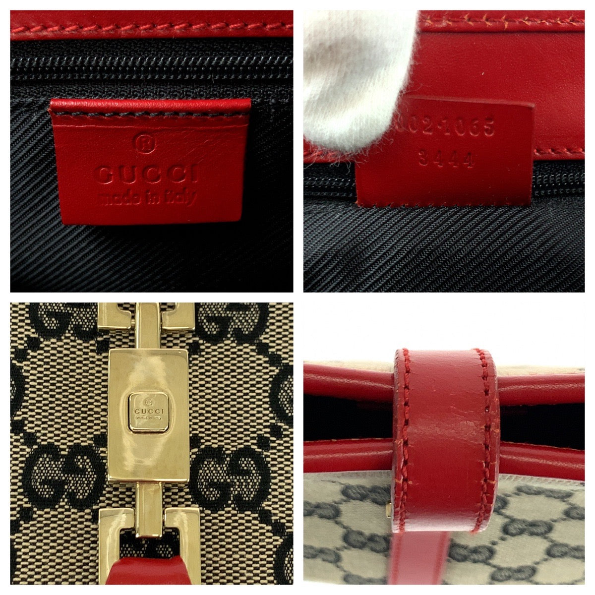 GUCCI Handbag 002 1065 GG canvas Gray Red Gold Metal Handbag Tote Bag Jackie Women Used Authentic