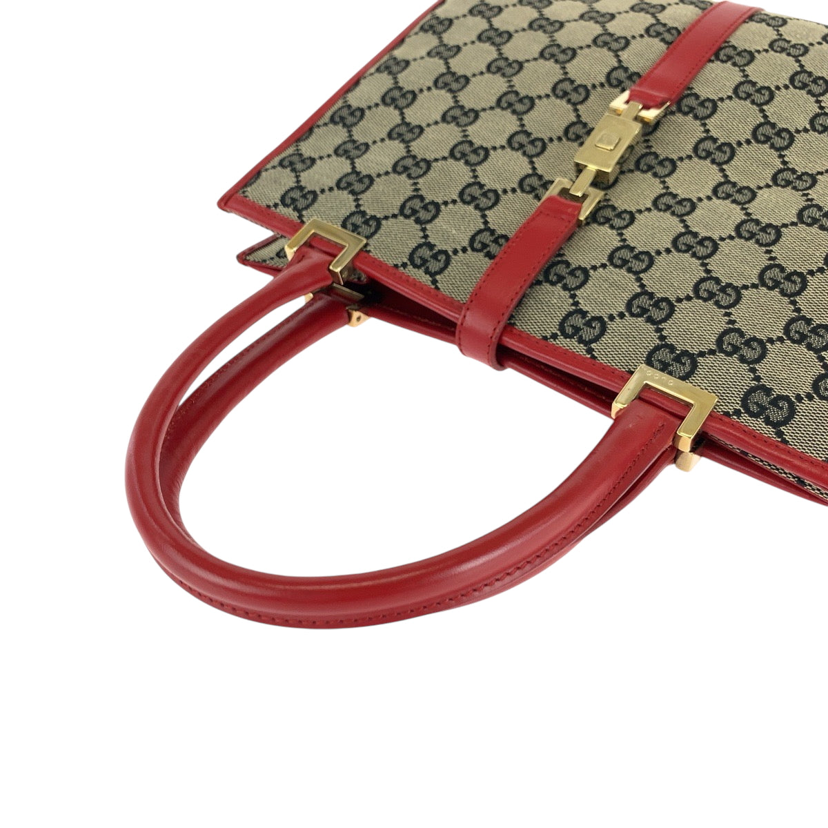 GUCCI Handbag 002 1065 GG canvas Gray Red Gold Metal Handbag Tote Bag Jackie Women Used Authentic