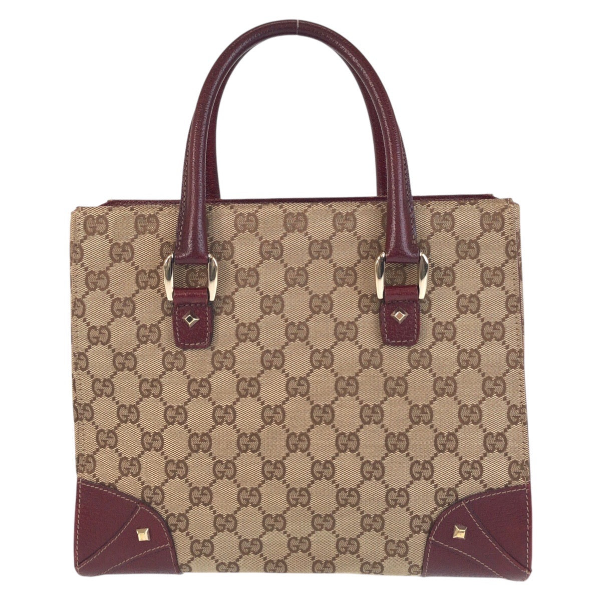 GUCCI Tote Bag 120895 GG canvas, leather Beige Bordeaux Gold Metal Tote Bag handbag Women Used Authentic