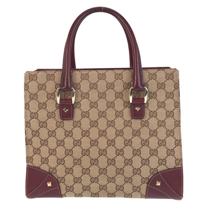 GUCCI Tote Bag 120895 GG canvas, leather Beige Bordeaux Gold Metal Tote Bag handbag Women Used Authentic