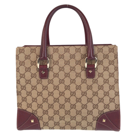 GUCCI Tote Bag 120895 GG canvas, leather Beige Bordeaux Gold Metal Tote Bag handbag Women Used Authentic