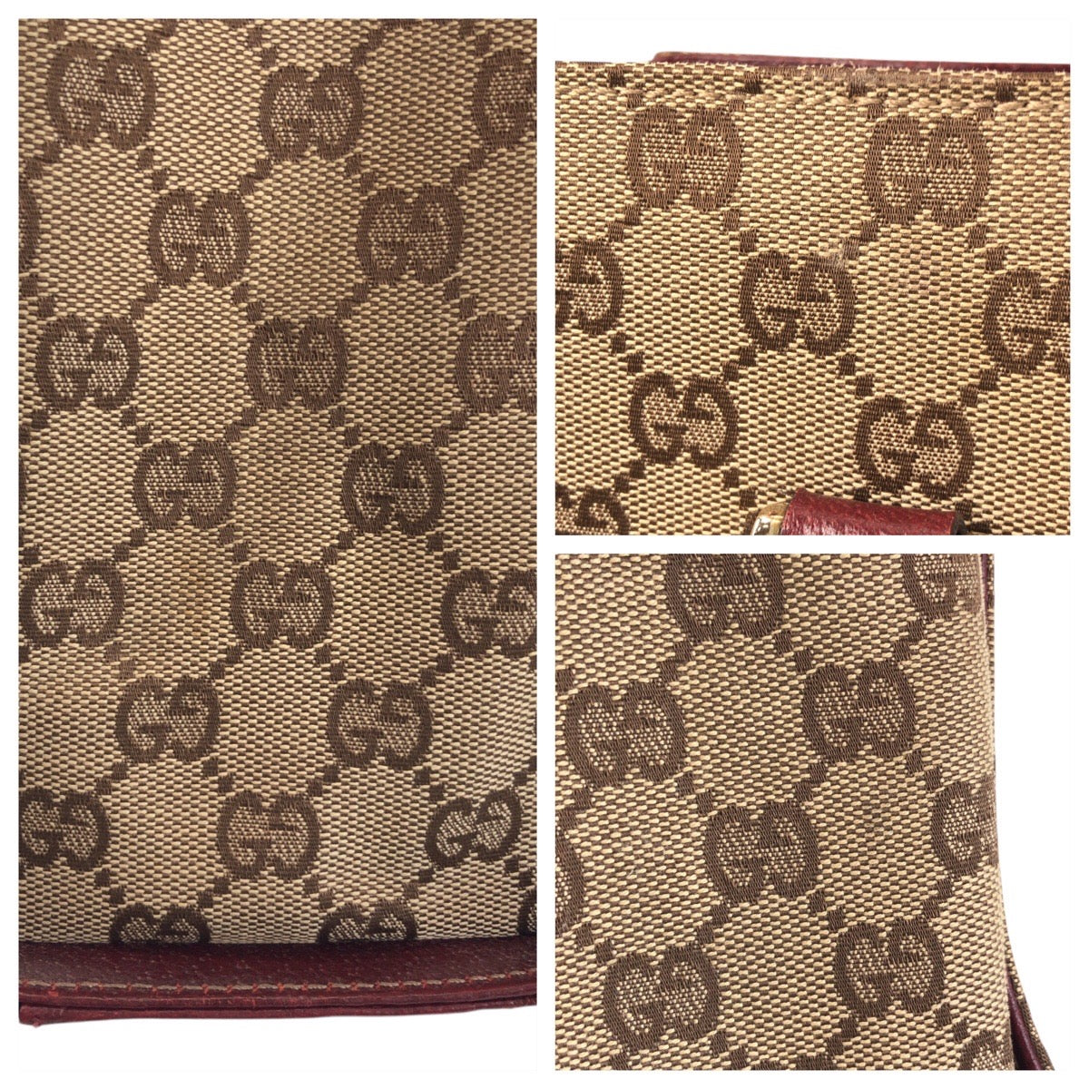 GUCCI Tote Bag 120895 GG canvas, leather Beige Bordeaux Gold Metal Tote Bag handbag Women Used Authentic