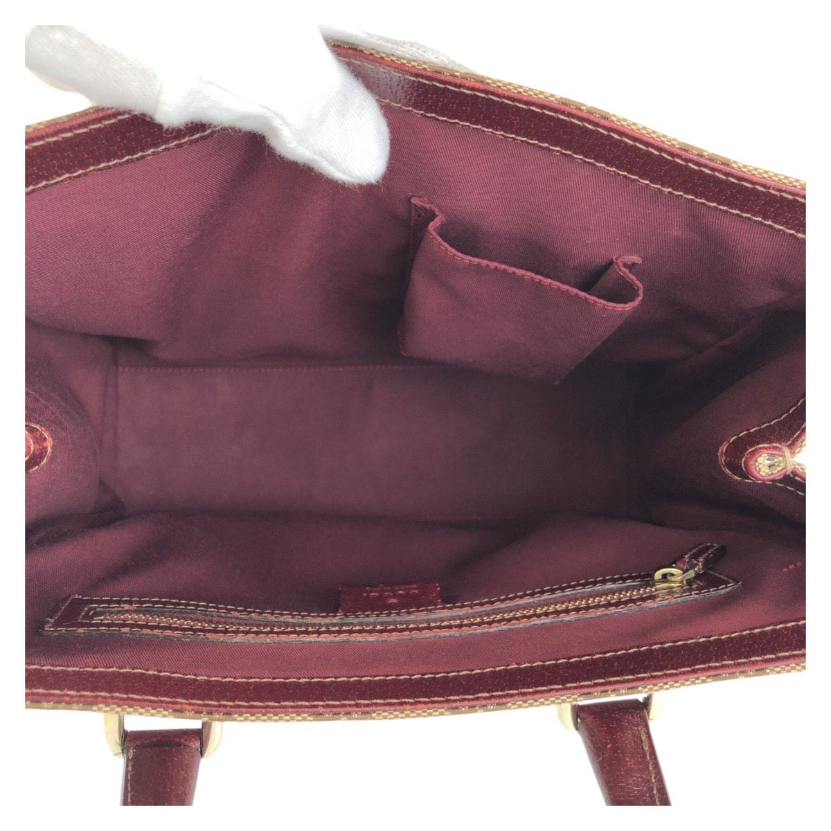 GUCCI Tote Bag 120895 GG canvas, leather Beige Bordeaux Gold Metal Tote Bag handbag Women Used Authentic