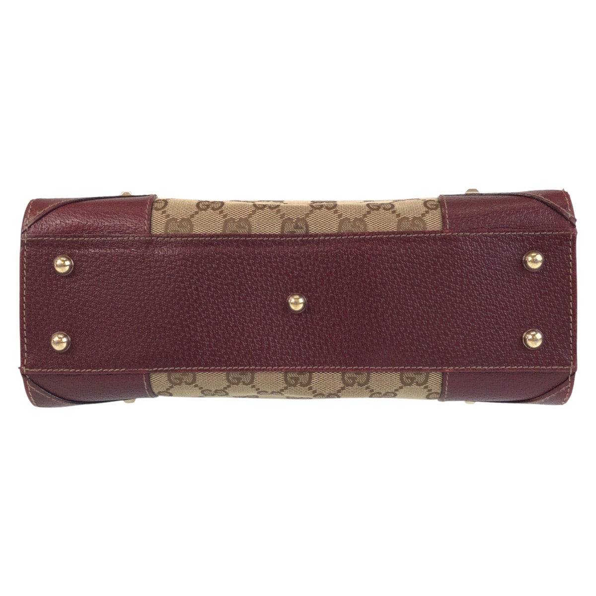 GUCCI Tote Bag 120895 GG canvas, leather Beige Bordeaux Gold Metal Tote Bag handbag Women Used Authentic