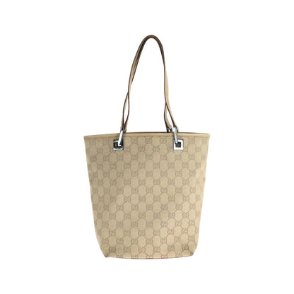 GUCCI Tote Bag 31244 GG canvas, leather Beige Brown SilverMetal Tote Bag Shoulder Bag Women Used Authentic