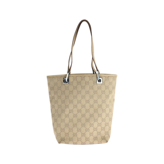 GUCCI Tote Bag 31244 GG canvas, leather Beige Brown SilverMetal Tote Bag Shoulder Bag Women Used Authentic
