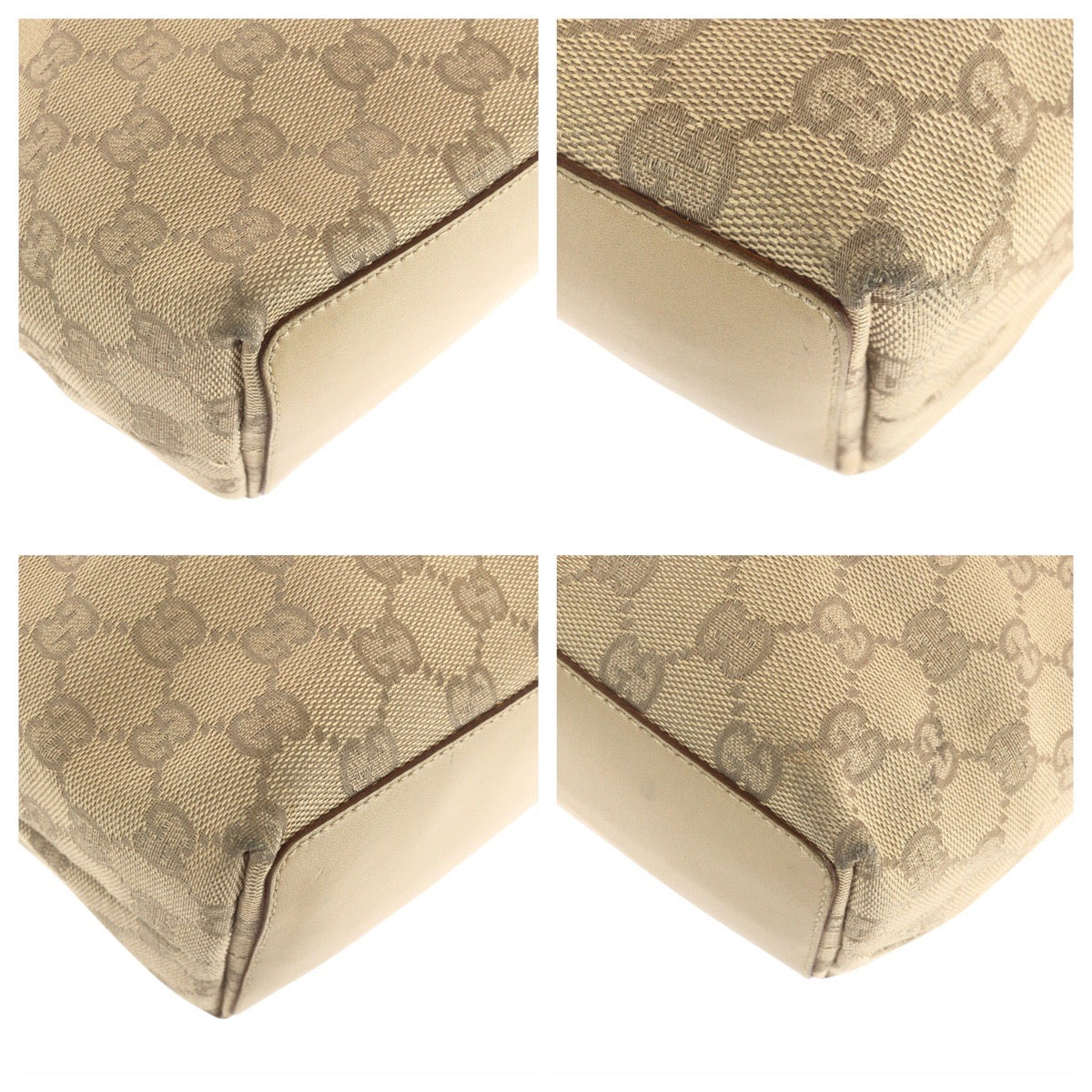 GUCCI Tote Bag 31244 GG canvas, leather Beige Brown SilverMetal Tote Bag Shoulder Bag Women Used Authentic