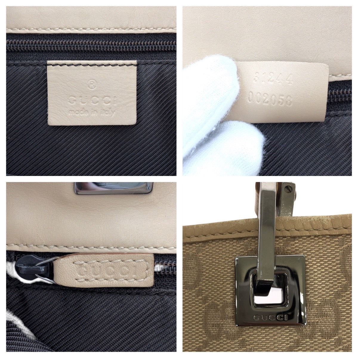 GUCCI Tote Bag 31244 GG canvas, leather Beige Brown SilverMetal Tote Bag Shoulder Bag Women Used Authentic