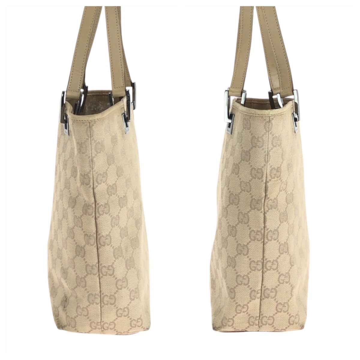GUCCI Tote Bag 31244 GG canvas, leather Beige Brown SilverMetal Tote Bag Shoulder Bag Women Used Authentic