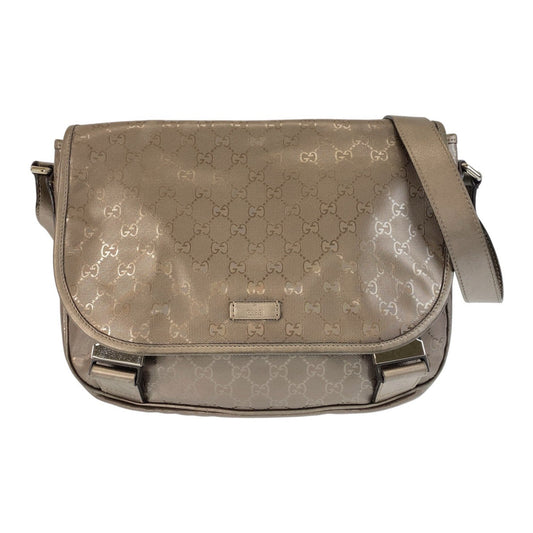 GUCCI Shoulder Bag 201732 PVC Metallic Brown SilverMetal Shoulder Bag Messenger bag GG implementation Women Used Authentic