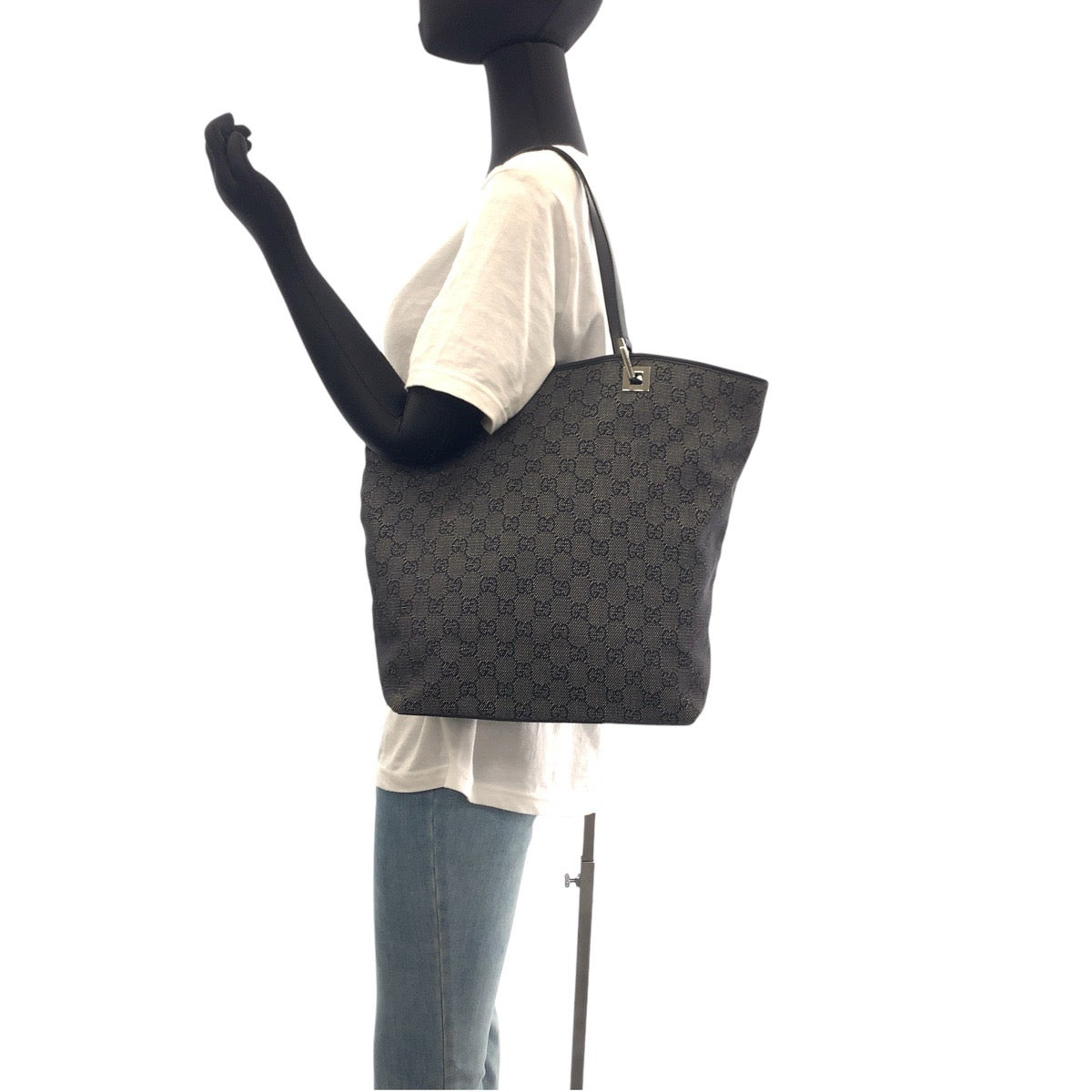 GUCCI Tote Bag 31243 GG canvas, leather black Tote Bag Shoulder Bag Women Used Authentic