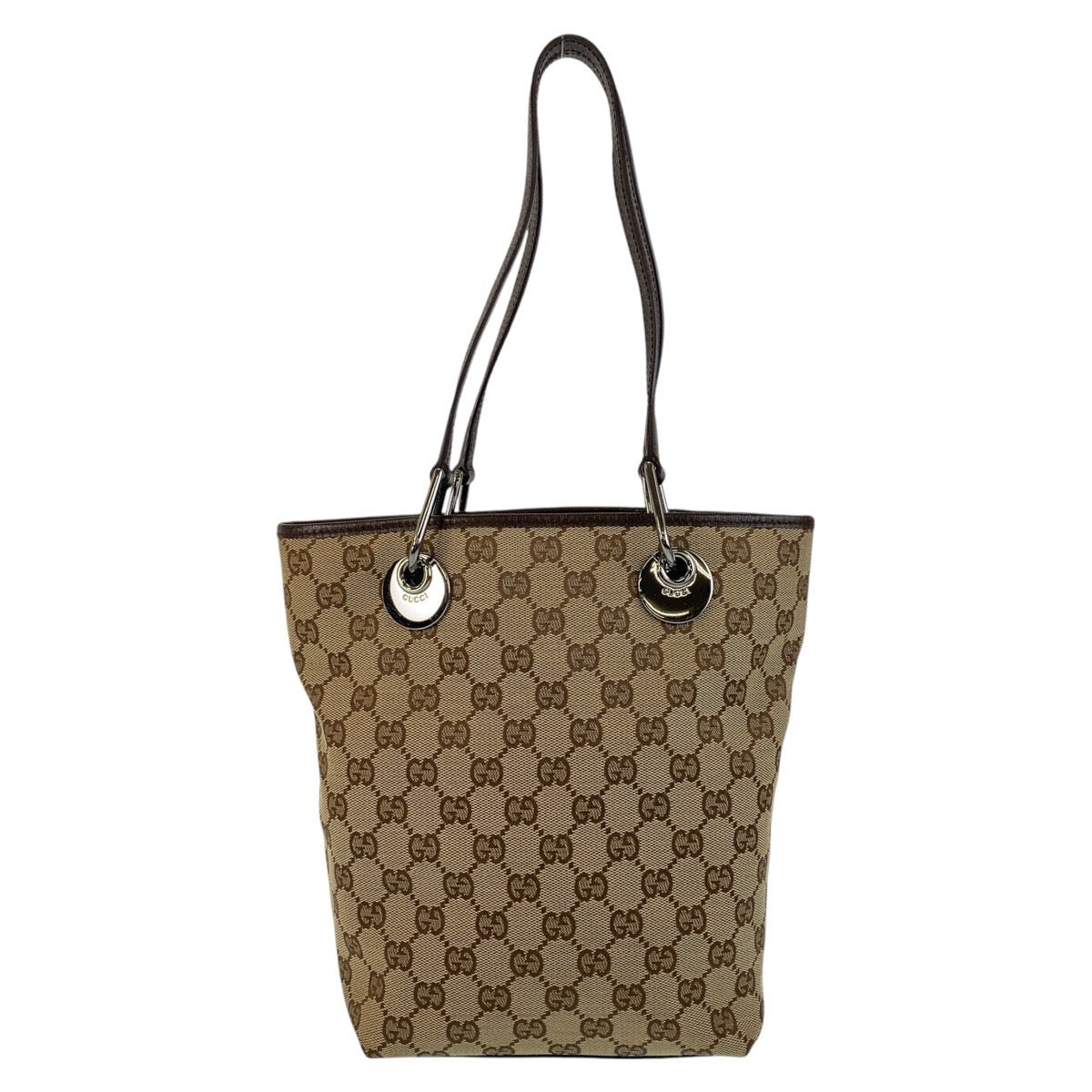 GUCCI Tote Bag 120840 GG canvas, leather Beige Brown SilverMetal Tote Bag Shoulder Bag Women Used Authentic