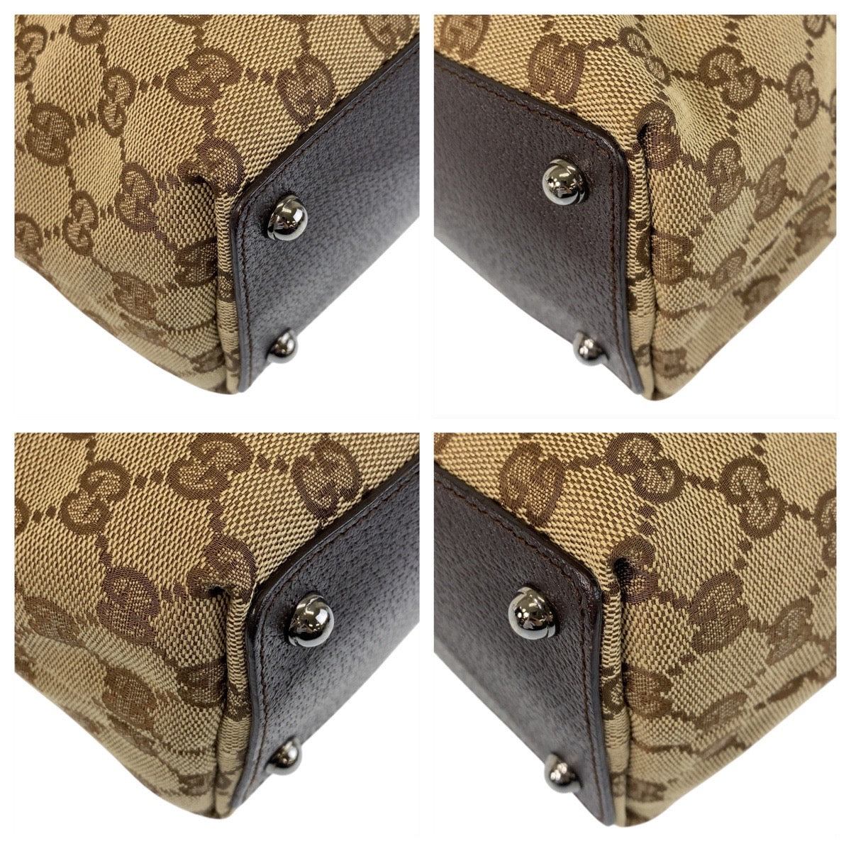 GUCCI Tote Bag 120840 GG canvas, leather Beige Brown SilverMetal Tote Bag Shoulder Bag Women Used Authentic