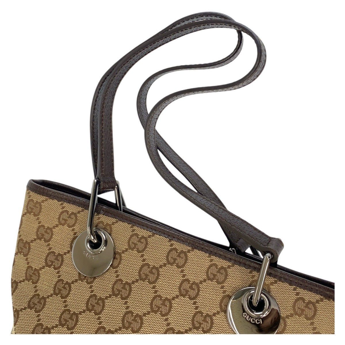 GUCCI Tote Bag 120840 GG canvas, leather Beige Brown SilverMetal Tote Bag Shoulder Bag Women Used Authentic