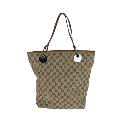 GUCCI Tote Bag 120836 GG canvas Brown Silver Metal Tote Bag Shoulder Bag Women Used Authentic