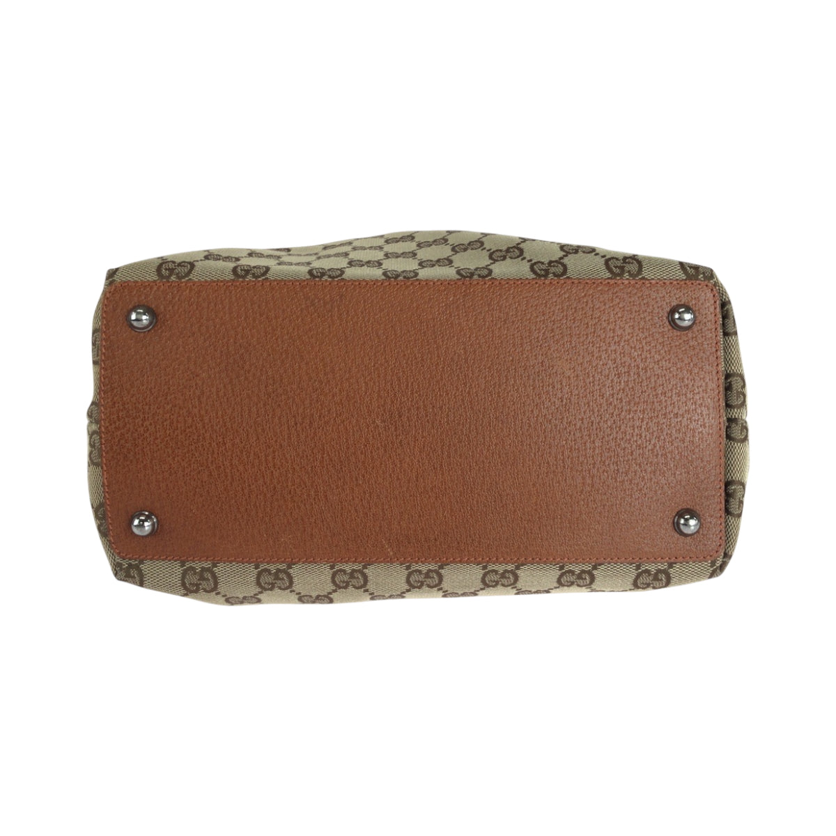 GUCCI Tote Bag 120836 GG canvas Brown Silver Metal Tote Bag Shoulder Bag Women Used Authentic