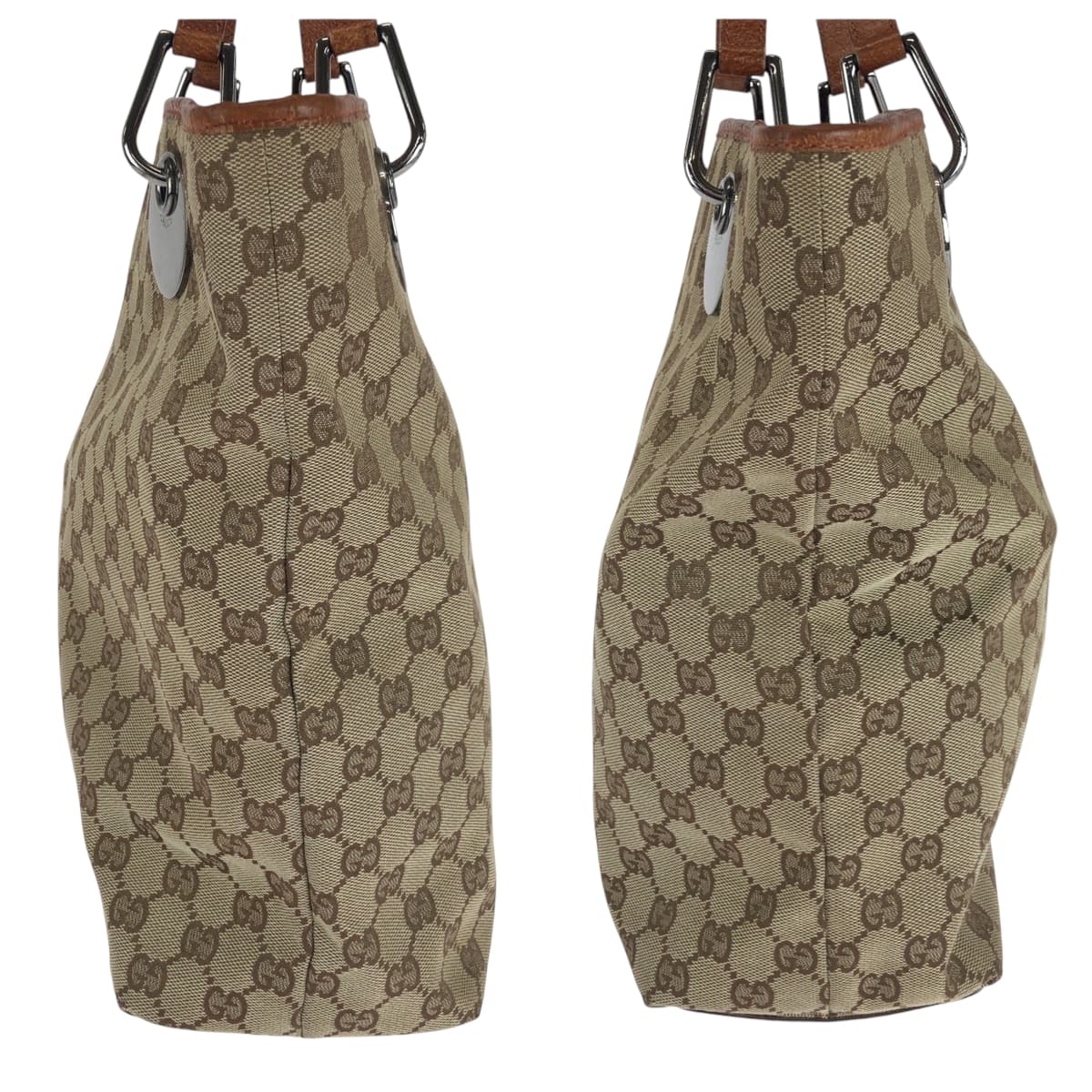 GUCCI Tote Bag 120836 GG canvas Brown Silver Metal Tote Bag Shoulder Bag Women Used Authentic
