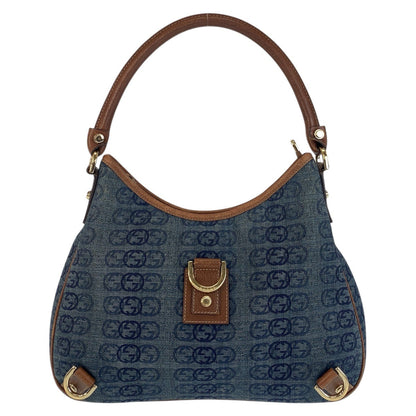 GUCCI Shoulder Bag 130738 canvas Blue Brown Gold Metal Abby Interlocking