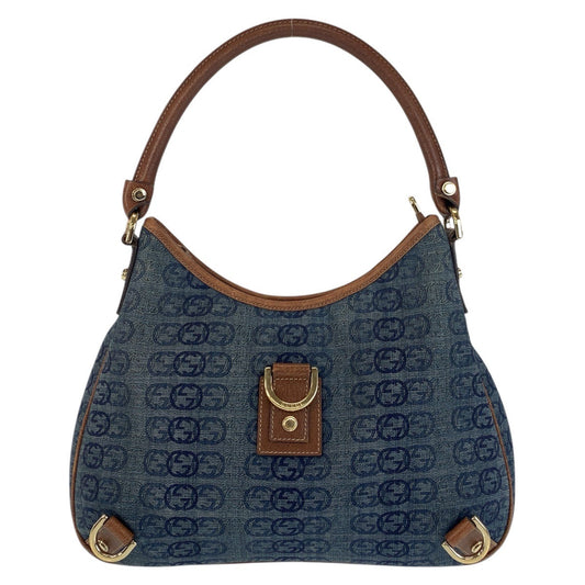 GUCCI Shoulder Bag 130738 canvas Blue Brown Gold Metal Abby Interlocking