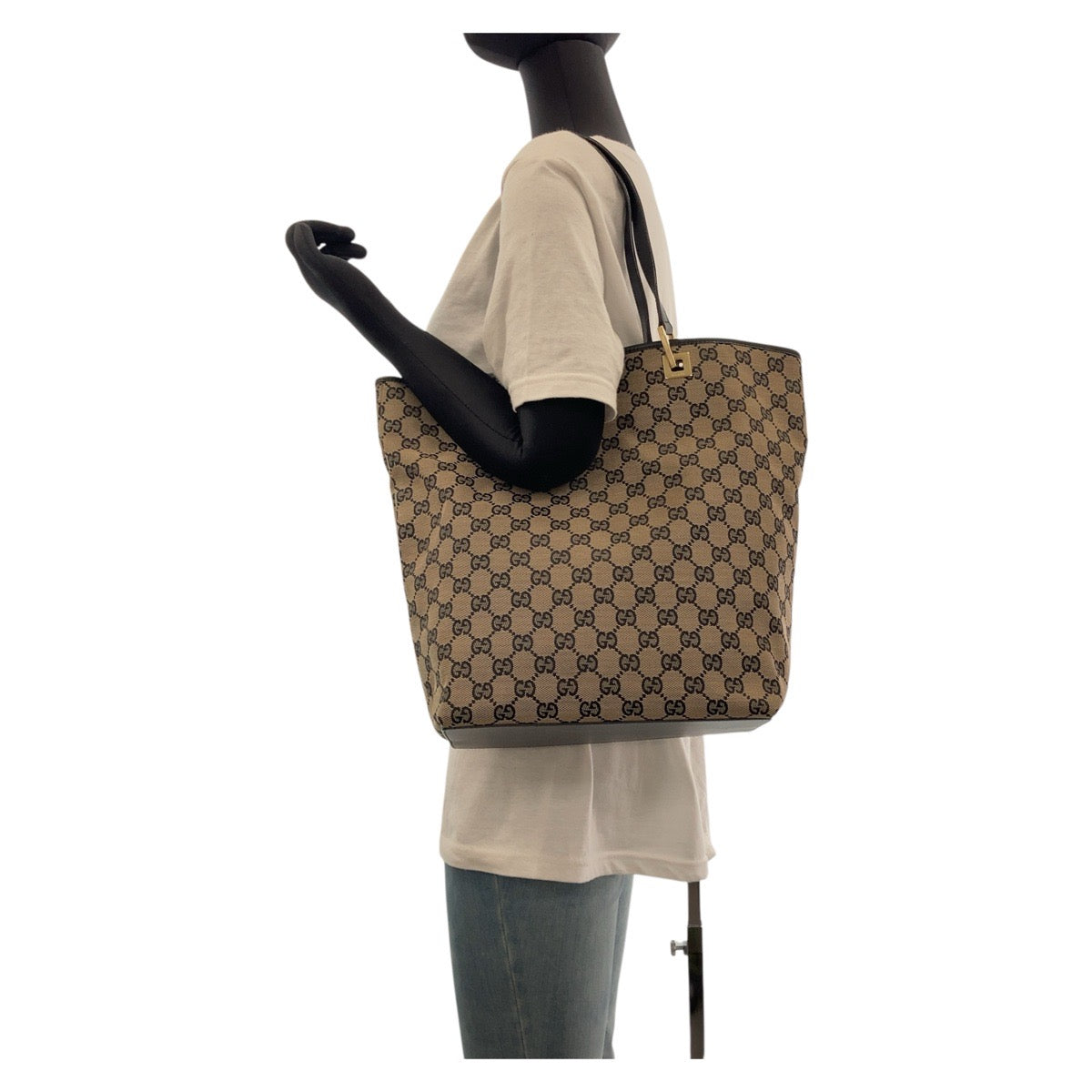 GUCCI Tote Bag 002 1098 GG canvas, leather Black GoldMetal Tote Bag Shoulder Bag Women Used Authentic