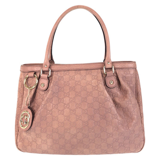GUCCI Tote Bag 296835 leather Pink Beige Gold Metal Guccisima Sukey