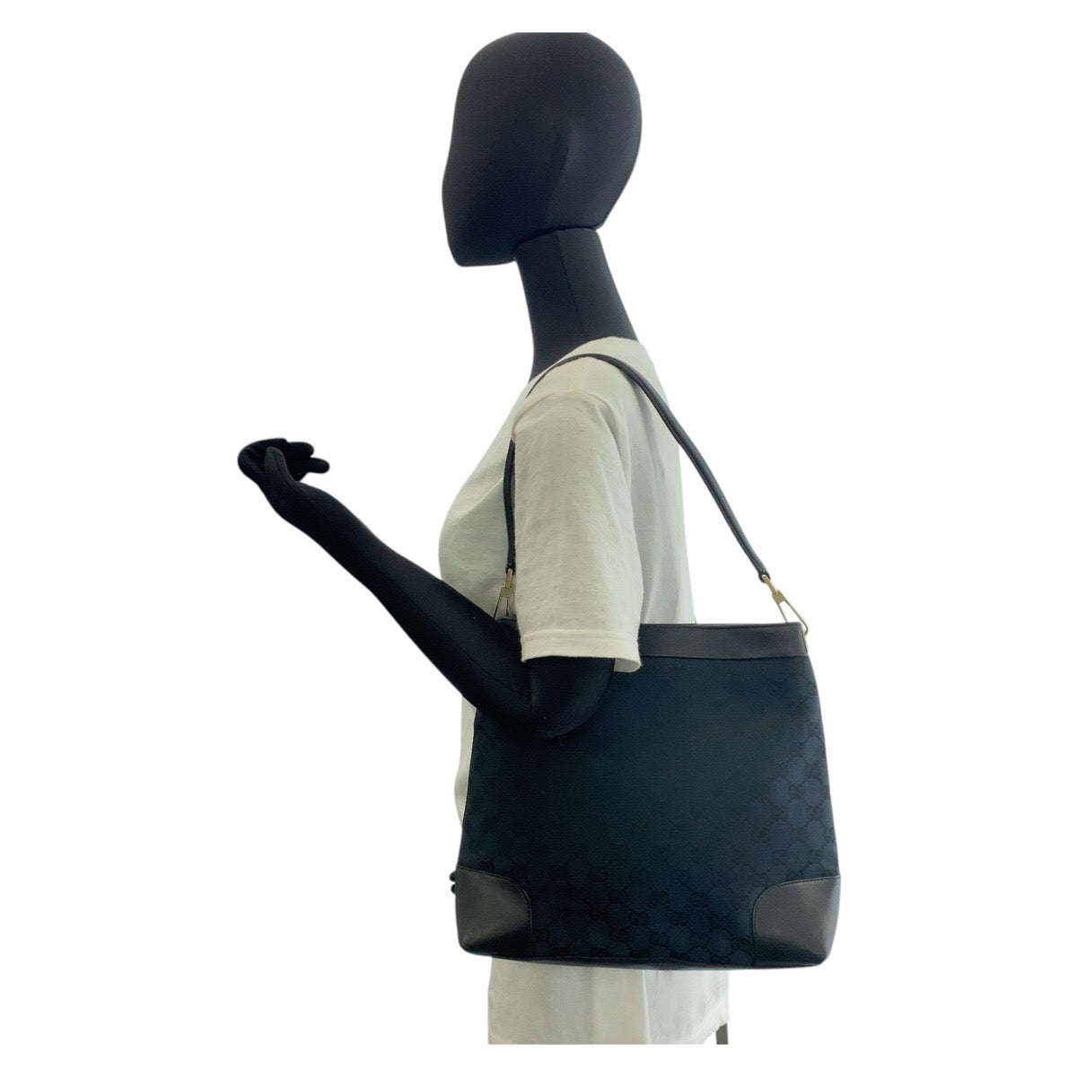 GUCCI Shoulder Bag 33900 GG canvas, leather Black GoldMetal Women Used Authentic