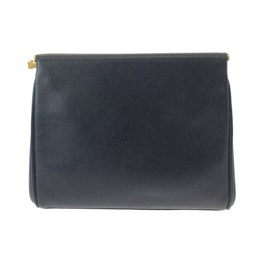 PRADA business bag leather Black GoldMetal business bag clutch bag Safiano logo Women Used Authentic