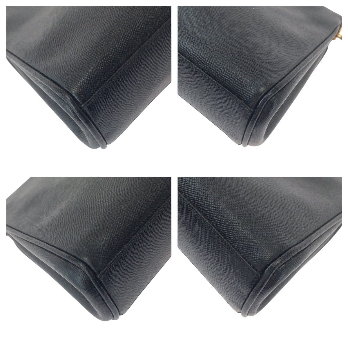PRADA business bag leather Black GoldMetal business bag clutch bag Safiano logo Women Used Authentic