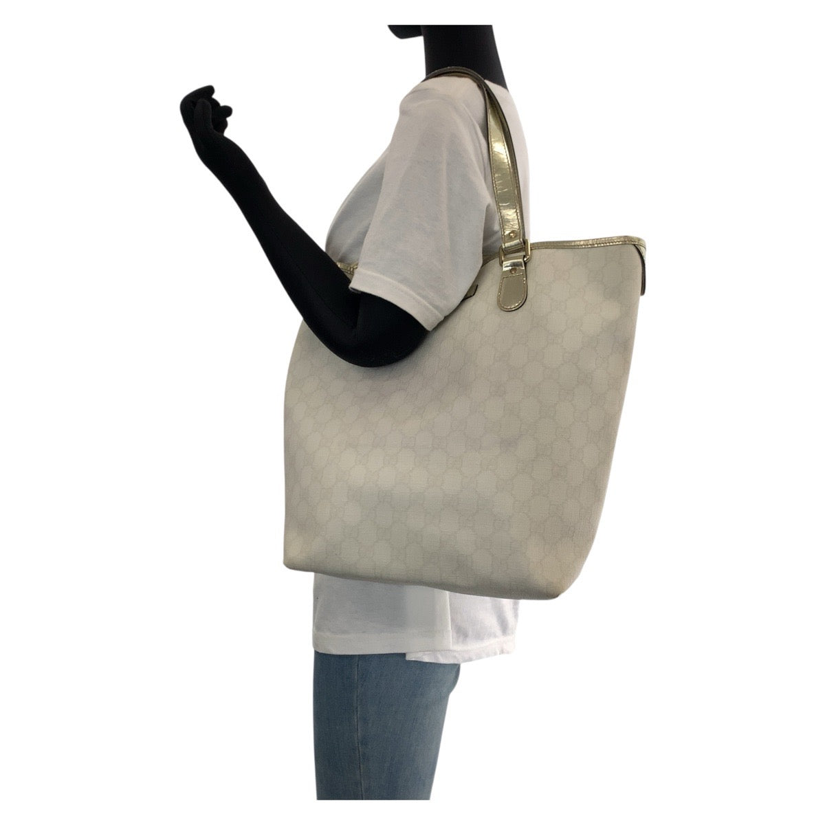 GUCCI Tote Bag 189896 GG Supreme canvas, enamel White gold Tote Bag Shoulder Bag Women Used Authentic
