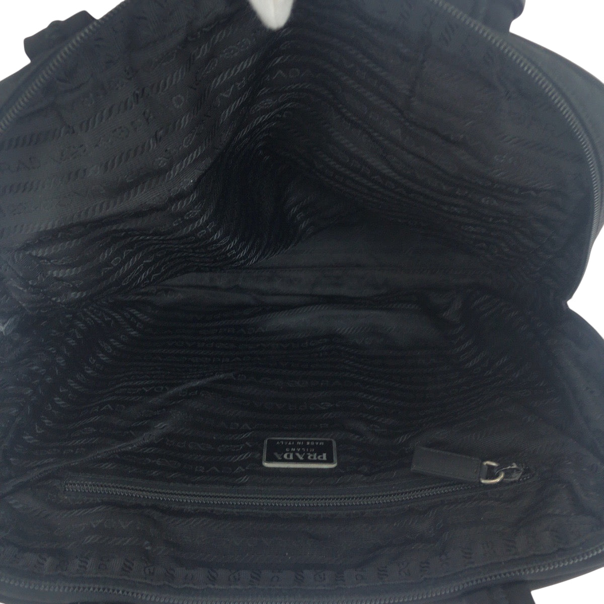 PRADA Tote Bag Nylon Black SilverMetal Tote Bag Shoulder Bag Test Triangle With logo Women Used Authentic