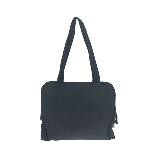 PRADA Tote Bag Nylon Black SilverMetal Tote Bag Shoulder Bag Test Triangle With logo Women Used Authentic