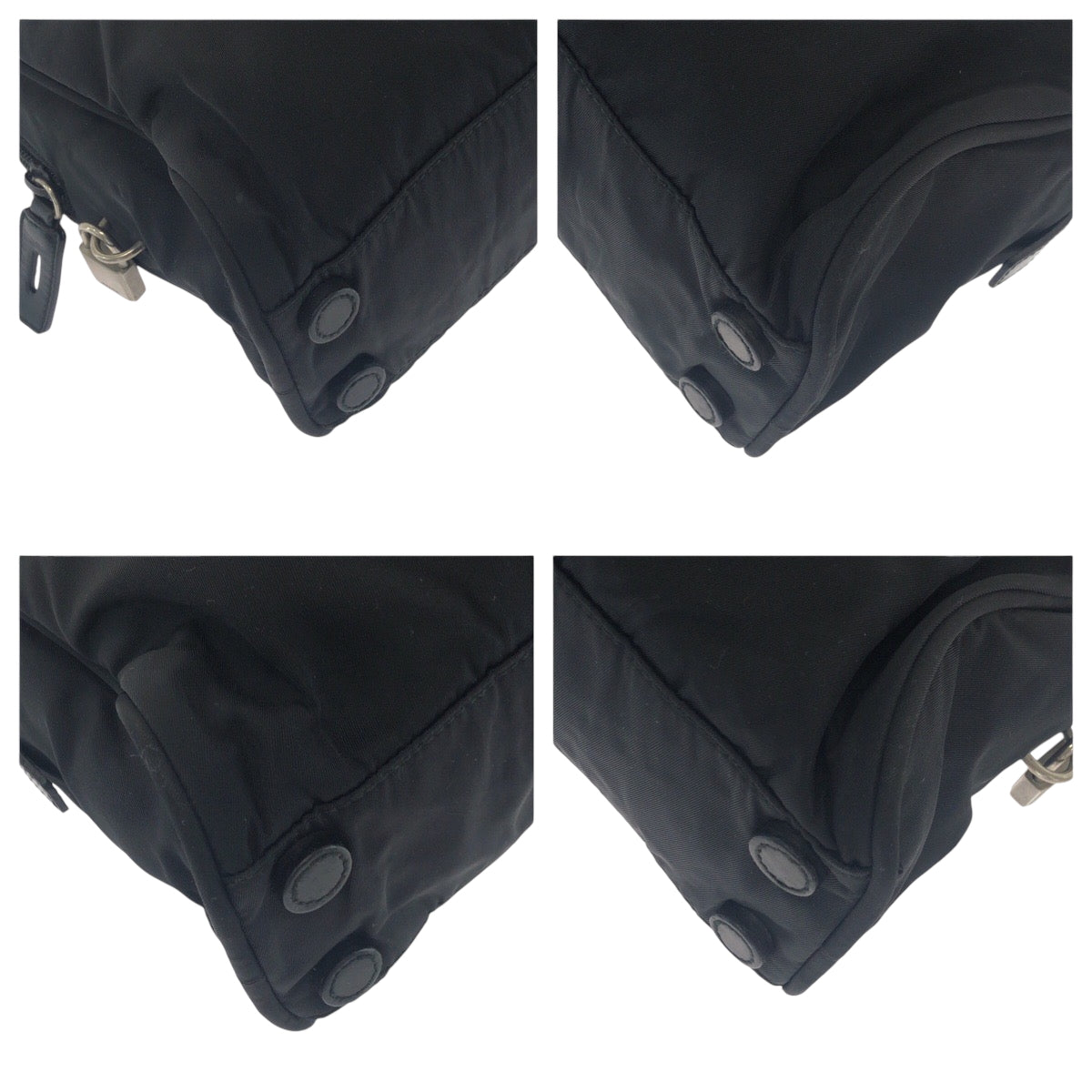PRADA Tote Bag Nylon Black SilverMetal Tote Bag Shoulder Bag Test Triangle With logo Women Used Authentic