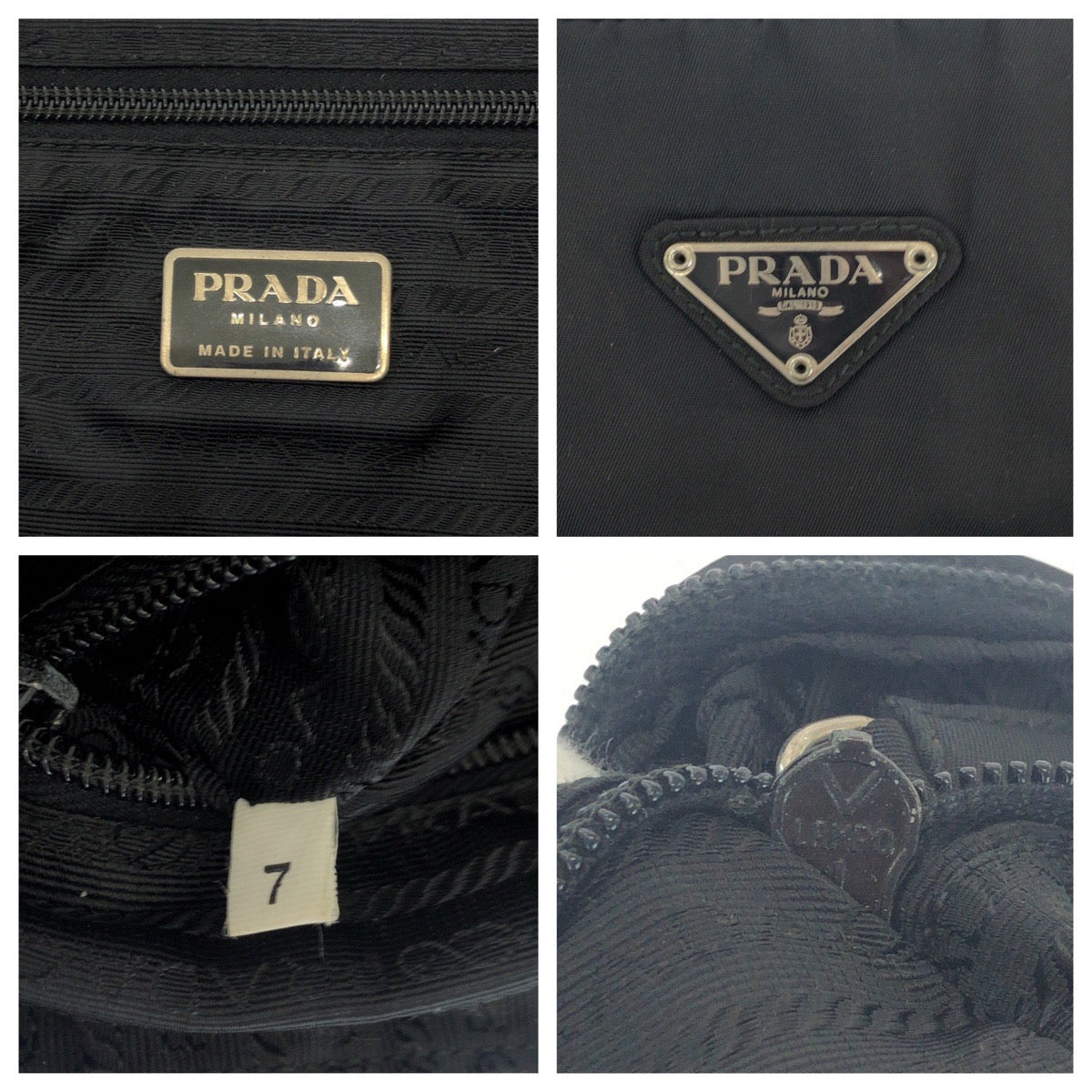 PRADA Tote Bag Nylon Black SilverMetal Tote Bag Shoulder Bag Test Triangle With logo Women Used Authentic